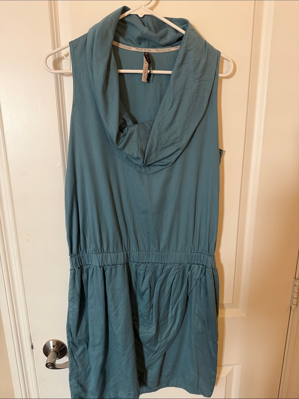 Sleeveless Teal Cowl-Neck Mini Dress